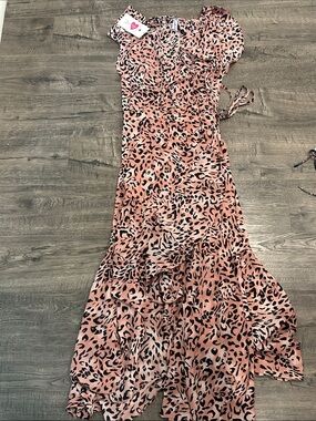 Buddy Love Pink Leopard Print Ruffle Wrap Dress Size Xsmall